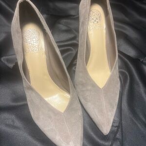 Vince Camuto Grey Suede V-Cut Pointed Pumps